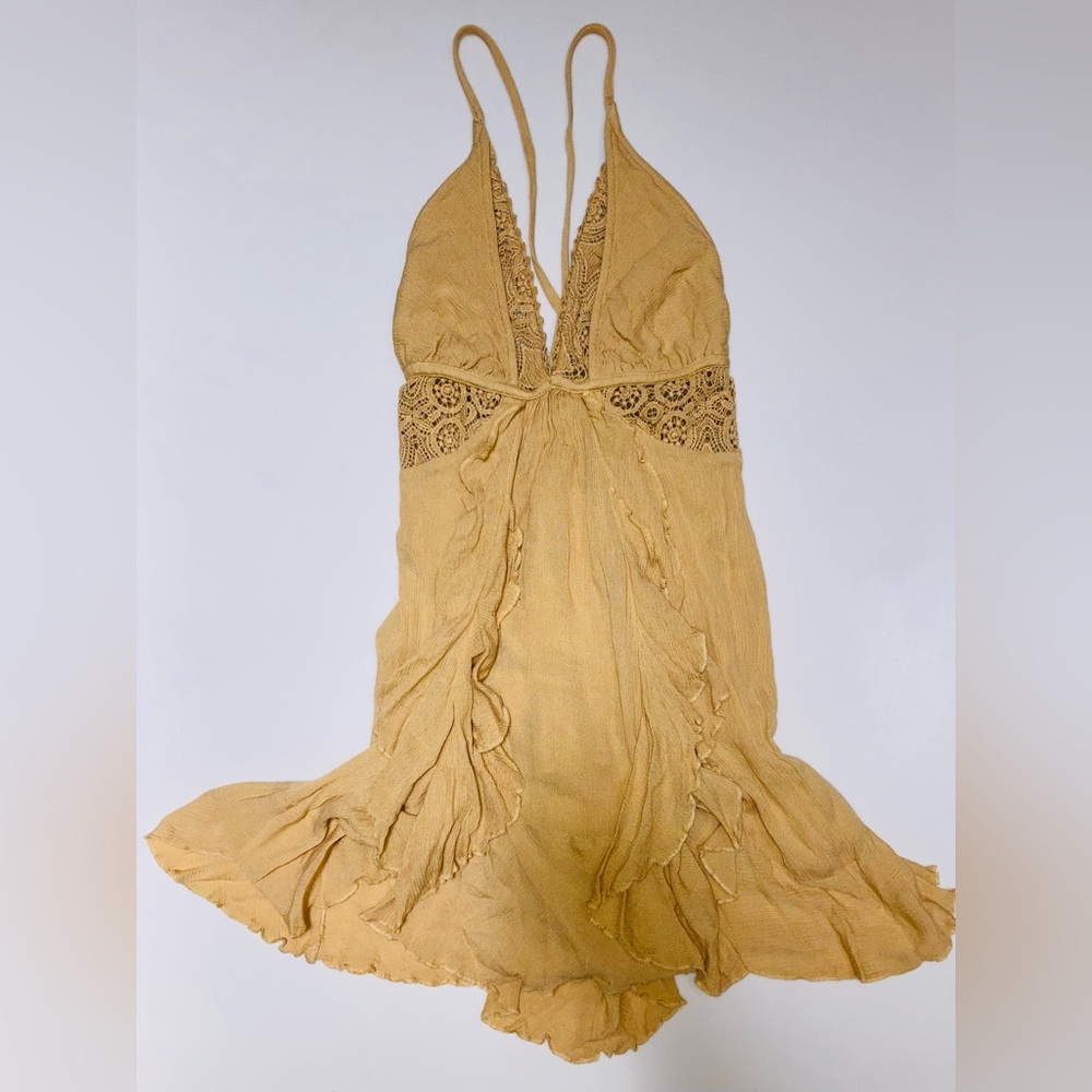 Free People Yellow / Gold Mini Dress Size XS